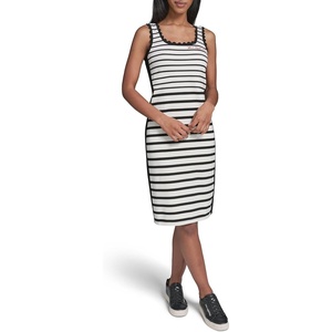 image:imageKarl Lagerfeld Womens Stripes Summer Fashion Scalloped Neck Trim DressSoft WhiteBlack