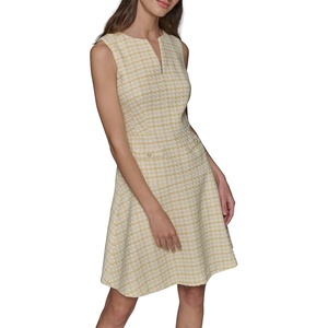 image:imageKarl Lagerfeld Womens Tweed Printed High Scoop Neck Aline DressFreesia YellowSoft White