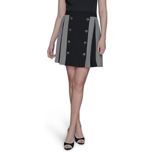 image:imageKarl Lagerfeld Womens Two Toned Pleated Mini Skirt with ButtonsBlackSoft White