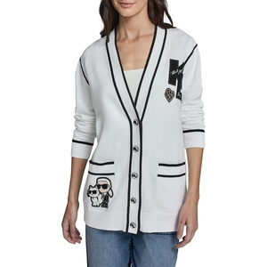 image:imageKarl Lagerfeld Womens Varsity Cardigan Sweater with Karl Logo PatchesSoft WhiteBlack