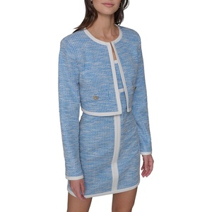 image:imageKarl Lagerfeld Womens White Lined Tweed Long Sleeve Cropped JacketFrench Blue Soft White