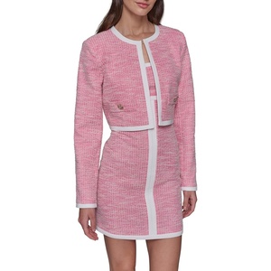 image:imageKarl Lagerfeld Womens White Lined Tweed Long Sleeve Cropped JacketPink Sherbet Soft White