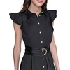 image:imageKARL LAGERFELD Womens Flutter Sleeve Collared ShirtdressBlack