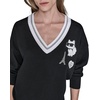 image:imageKARL LAGERFELD Womens Long Sleeve Vneck Whimsy Patches SweaterBlackSoft White