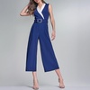 image:imageKARL LAGERFELD Womens Sleeveless Knotched Collar Scuba Crepe Belted JumpsuitMaritimeSoft White
