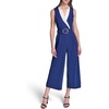 image:imageKARL LAGERFELD Womens Sleeveless Knotched Collar Scuba Crepe Belted JumpsuitMaritimeSoft White