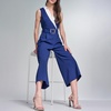 image:imageKARL LAGERFELD Womens Sleeveless Knotched Collar Scuba Crepe Belted JumpsuitMaritimeSoft White