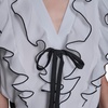 image:imageKARL LAGERFELD Womens Sleeveless Ruffle Collar Vneck Silky Scuba Crepe JumpsuitBlack Soft White