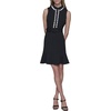 image:imageKarl Lagerfeld Womens Belted Sleeveless Scallop Trim Collared Aline Mini DressBlackSoft White