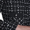 image:imageKarl Lagerfeld Womens Long Sleeve Contrast Grid Cropped Two Pockets Tweed JacketBlack Soft White