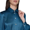 image:imageKarl Lagerfeld Womens Long Sleeve Crinkle Poly Satin Novelty Belt Midi Shirt DressDark Teal