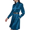 image:imageKarl Lagerfeld Womens Long Sleeve Crinkle Poly Satin Novelty Belt Midi Shirt DressDark Teal