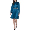 image:imageKarl Lagerfeld Womens Long Sleeve Crinkle Poly Satin Novelty Belt Midi Shirt DressDark Teal