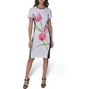 image:imageKarl Lagerfeld Womens Printed Short Sleeve Contrasting Sheath DressSoft White Pink Sherbet Combo