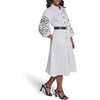 image:imageKarl Lagerfeld Womens Puff Sleeve Dress with Floral Sleeve Embroidery and Rosette BeltSoft White