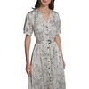image:imageKarl Lagerfeld Womens Short Puffed Sleeve VNeck Hanky Hem Belted Midi DressBisqueBlack