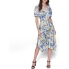 image:imageKarl Lagerfeld Womens Short Puffed Sleeve VNeck Hanky Hem Belted Midi DressPalace BlueCitrus Green Multi