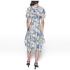image:imageKarl Lagerfeld Womens Short Puffed Sleeve VNeck Hanky Hem Belted Midi DressPalace BlueCitrus Green Multi