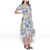 image:imageKarl Lagerfeld Womens Short Puffed Sleeve VNeck Hanky Hem Belted Midi DressPalace BlueCitrus Green Multi
