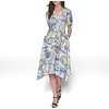 image:imageKarl Lagerfeld Womens Short Puffed Sleeve VNeck Hanky Hem Belted Midi DressPalace BlueCitrus Green Multi