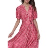 image:imageKarl Lagerfeld Womens Short Puffed Sleeve VNeck Hanky Hem Belted Midi DressTeaberry Combo