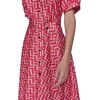 image:imageKarl Lagerfeld Womens Short Puffed Sleeve VNeck Hanky Hem Belted Midi DressTeaberry Combo