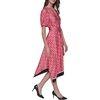 image:imageKarl Lagerfeld Womens Short Puffed Sleeve VNeck Hanky Hem Belted Midi DressTeaberry Combo