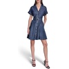 image:imageKarl Lagerfeld Womens Short Sleeve Collar Chambray Shirt Dress Fit and Flare DressDark Wash
