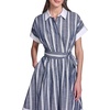 image:imageKarl Lagerfeld Womens Short Sleeve Collar Melange Stripe Shirt Dress Sash Belt DressMaritimeSoft White
