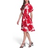 image:imageKarl Lagerfeld Womens Short Sleeve Collar Printed Ecovero Shirt Dress Sash Belt DressTomato Multi