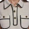 image:imageKarl Lagerfeld Womens Short Sleeve Collared Lurex Tweed TopBisque