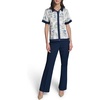image:imageKarl Lagerfeld Womens Short Sleeve Collared Neck All Over Print Camp ShirtNaval AcademySoft White Multi
