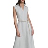 image:imageKarl Lagerfeld Womens Short Sleeve Collared Neck Floral Ottoman Midi Chain Belt DressSoft White