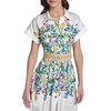 image:imageKarl Lagerfeld Womens Short Sleeve Collared Neck Placed Floral Belted Button Down Midi DressSoft White Combo