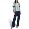 image:imageKarl Lagerfeld Womens Short Sleeve Collared Neck Striped Camp ShirtSoft WhiteSky Blue Multi