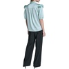 image:imageKarl Lagerfeld Womens Short Sleeve Crew Neck Button Down Ruffle Sleeve BlouseFresh Mint