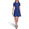 image:imageKarl Lagerfeld Womens Short Sleeve Crew Neck Scuba Crepe Aline Flounce Hem DressMaritime