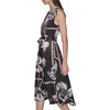 image:imageKarl Lagerfeld Womens Short Sleeve Crinkle Poly Satin Tie Waist Midi DressBlackVicuna ComboBirch