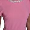 image:imageKarl Lagerfeld Womens Short Sleeve Embellished Neckline Scuba Crepe Fit amp Flare DressPink Sherbet