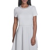 image:imageKarl Lagerfeld Womens Short Sleeve Embellished Neckline Scuba Crepe Fit amp Flare DressSoft White