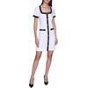 image:imageKarl Lagerfeld Womens Short Sleeve Square Neck Contrast Trim Button Front Mini DressSoft WhiteBlack