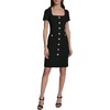 image:imageKarl Lagerfeld Womens Short Sleeve Square Neck Scuba Crepe Flower Buttons Faux Pockets DressBlack