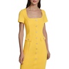 image:imageKarl Lagerfeld Womens Short Sleeve Square Neck Scuba Crepe Flower Buttons Faux Pockets DressLemon Chrome