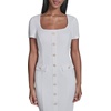 image:imageKarl Lagerfeld Womens Short Sleeve Square Neck Scuba Crepe Flower Buttons Faux Pockets DressSoft White