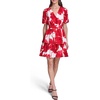 image:imageKarl Lagerfeld Womens Short Sleeve V Neck Printed Ecovero Fit and Flare Rope Belt DressTomato Multi