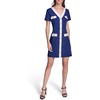 image:imageKarl Lagerfeld Womens Short Sleeve V Neck Scuba Crepe Aline Contrast Framing DressMaritimeSoft White