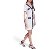 image:imageKarl Lagerfeld Womens Short Sleeve V Neck Scuba Crepe Aline Contrast Framing DressSoft WhiteMaritime