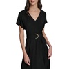 image:imageKarl Lagerfeld Womens Short Sleeve VNeck Hanky Hem Belted Satin Midi DressBlack
