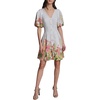 image:imageKarl Lagerfeld Womens Short Sleeve VNeck Linen Fit amp Flare Flower Button DressSoft White Multi