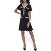 image:imageKarl Lagerfeld Womens Short Sleeve VNeck Pearl Button Bow Detail Aline Mini DressBlack Soft White
